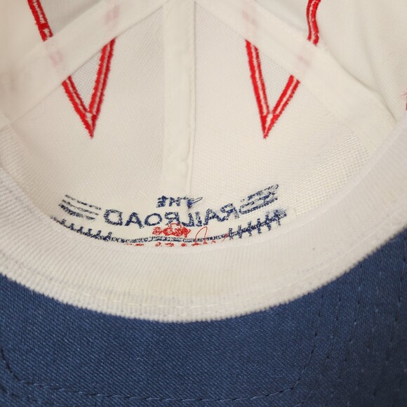 Vintage Men's The Railroad Hat Cap Shark's Tooth Blue Leather Strap Back - Picture 6 of 9